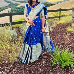 Blue kanchipuram kanchi saree with Blouse